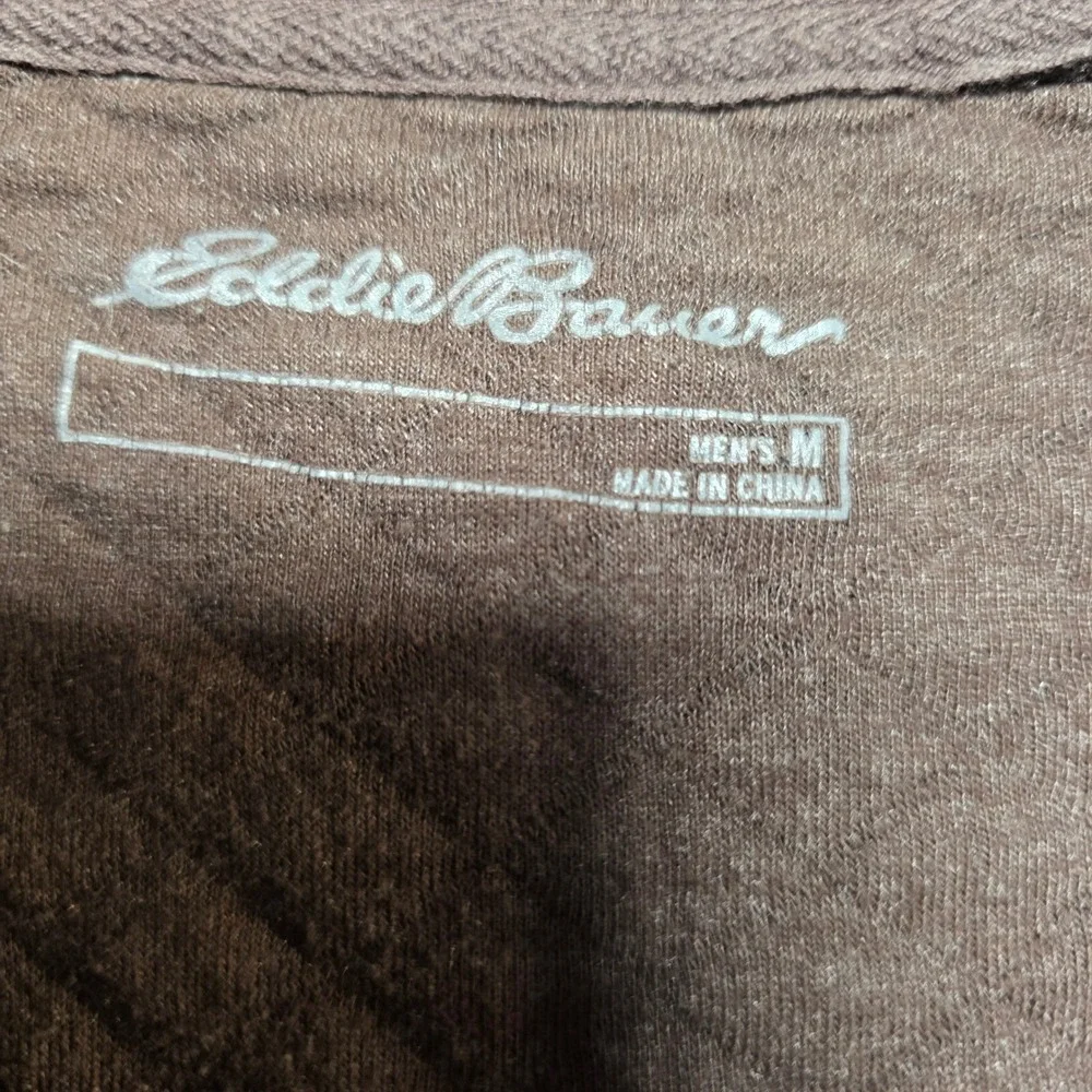 Eddie Bauer Men SZ M Brown Quilted Snap Neck Pullover Sweatshirt Kangaroo Pocket